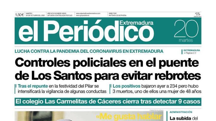 Esta es la portada de EL PERIÓDICO EXTREMADURA correspondiente al día 20 de octubre del 2020