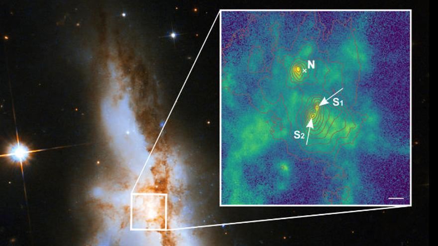 Detectan 3 agujeros negros supermasivos en galaxias que se están fusionando