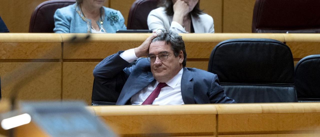 El ministro de Inclusión y Seguridad Social, José Luis Escrivá, en una sesión de control en el Senado, en mayo.