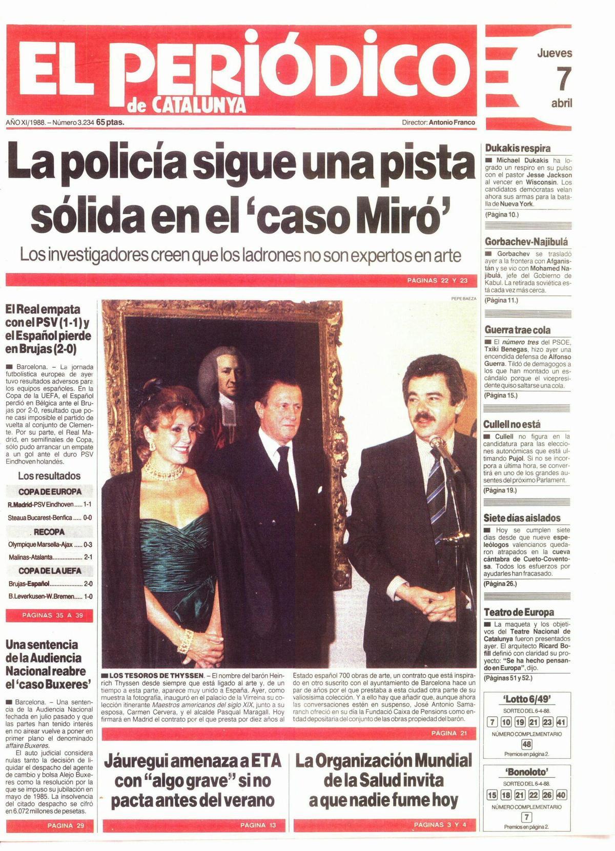 Portada de EL PERIÓDICO del 7 de abril de 1988