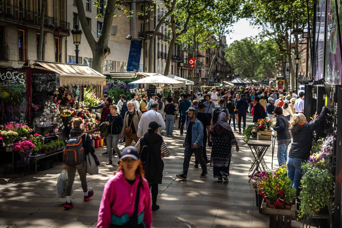barcelona 07/05/2025 Barcelona ImÃ¡genes de paradas de floristas de la Rambla. El ayuntamiento ha encargado los nuevos quioscos que se instalaran cuando se acaben las obras. AUTOR: JORDI OTIX