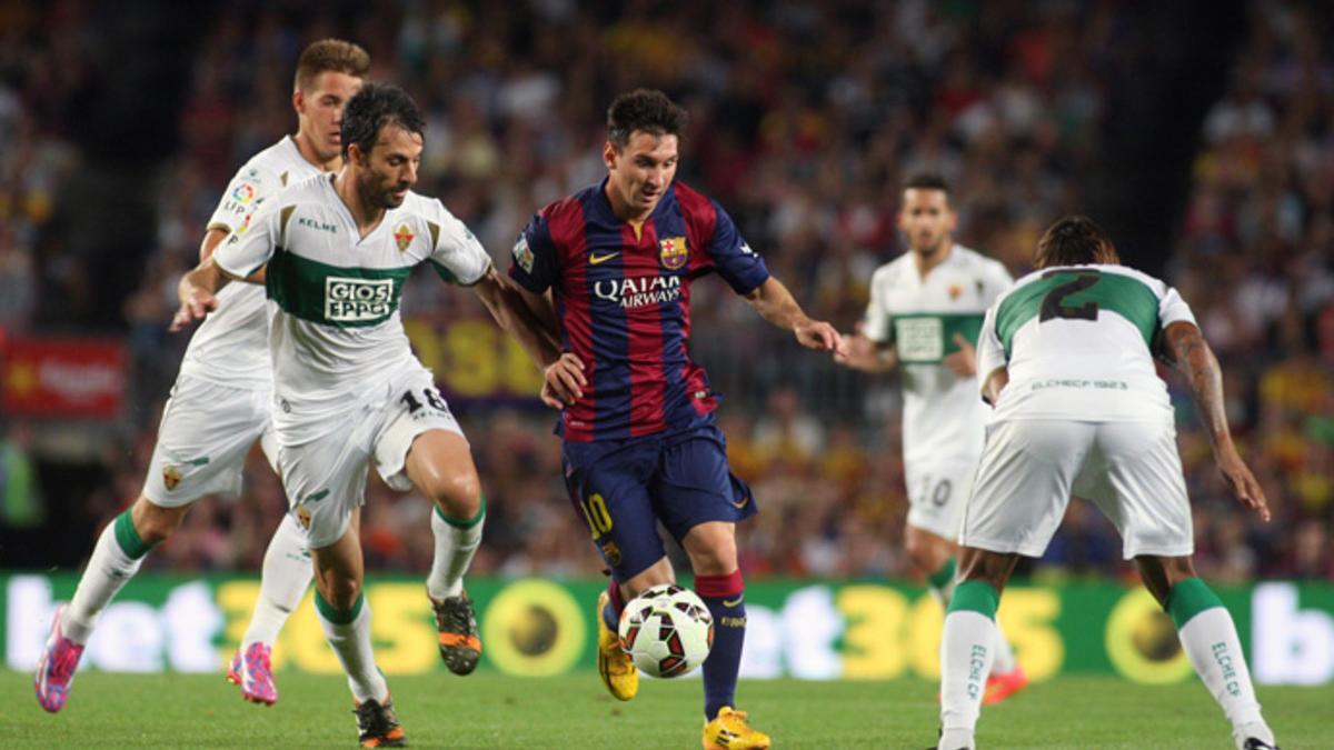 Domingo 24 de agosto de 2014. Debut oficial del FC Barcelona de Luis Enrique, en Liga y en el Camp Nou, con victoria ente el Elche (3-0). Messi firmó dos de los goles