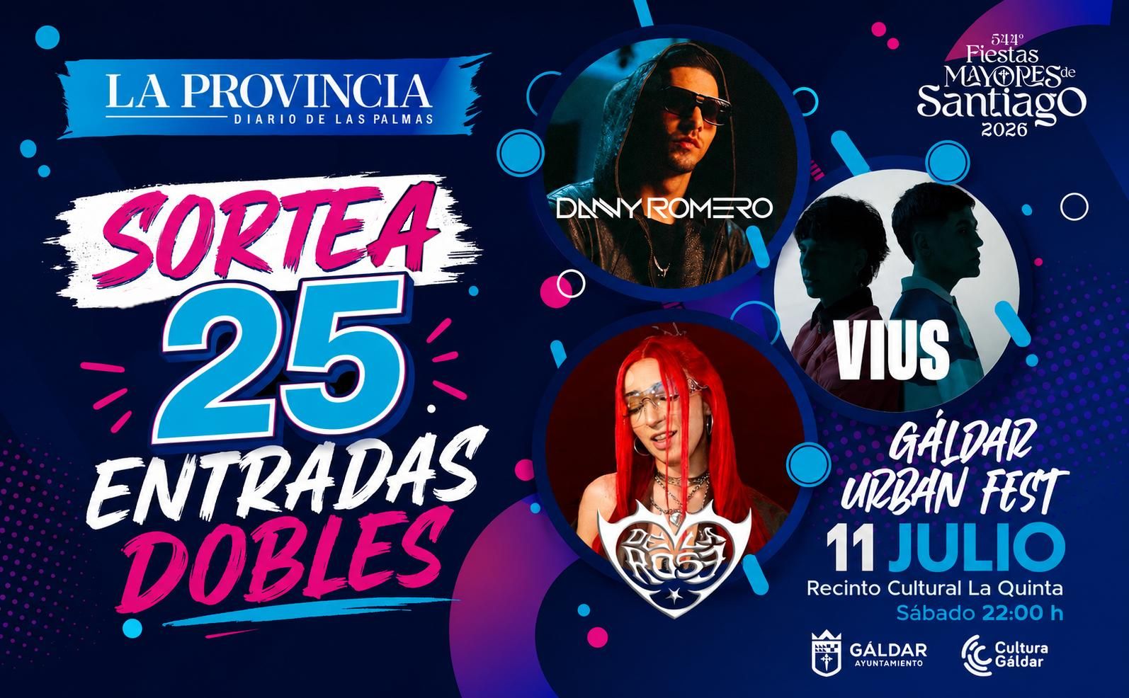 LA PROVINCIA sortea 25 entradas dobles para disfrutar del Gáldar Urban Fest 2026, el 11 de julio en el Recinto Cultural La Quinta