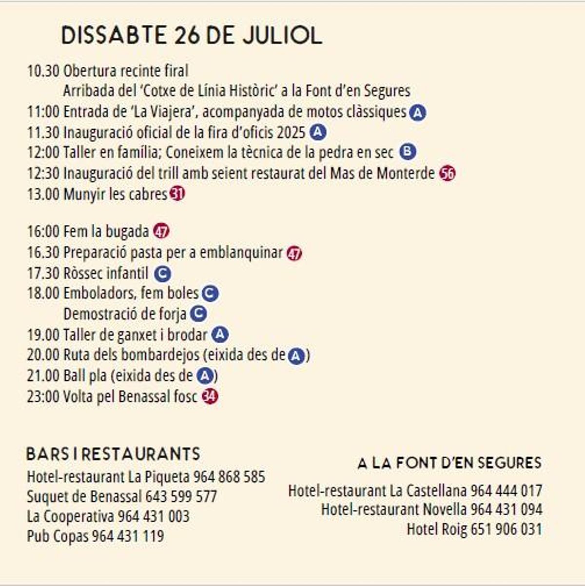 Actividades del sábado 26 de julio.