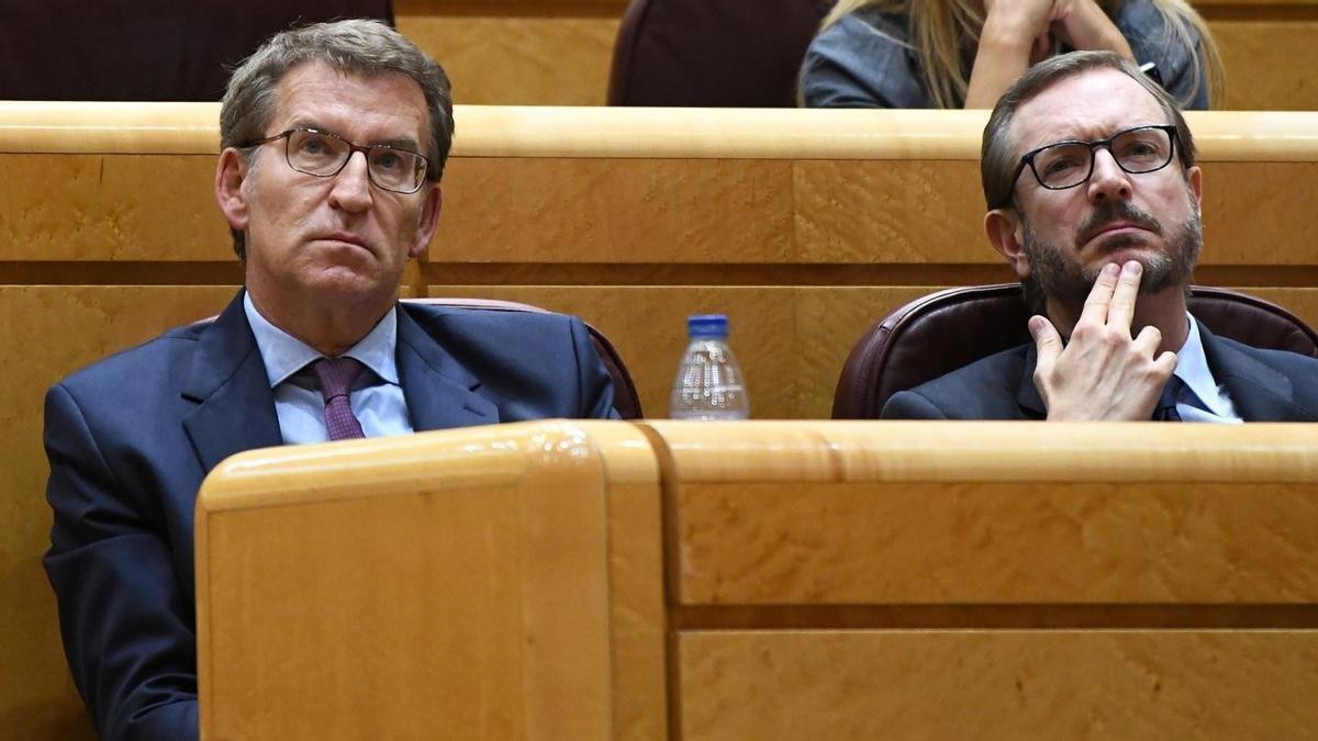 Alberto Núñez Feijóo y Javier Maroto, en el Senado.