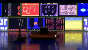 La videoconsola Atari y varios de sus juegos.