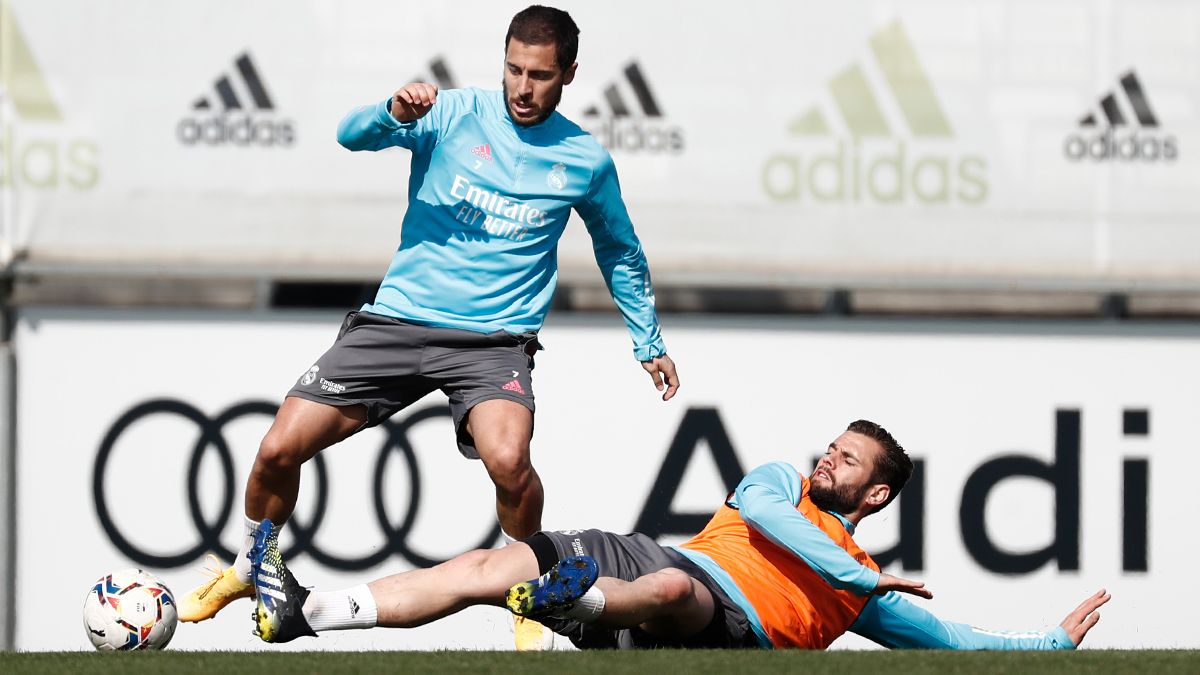 Hazard, durante el entrenamiento de este jueves