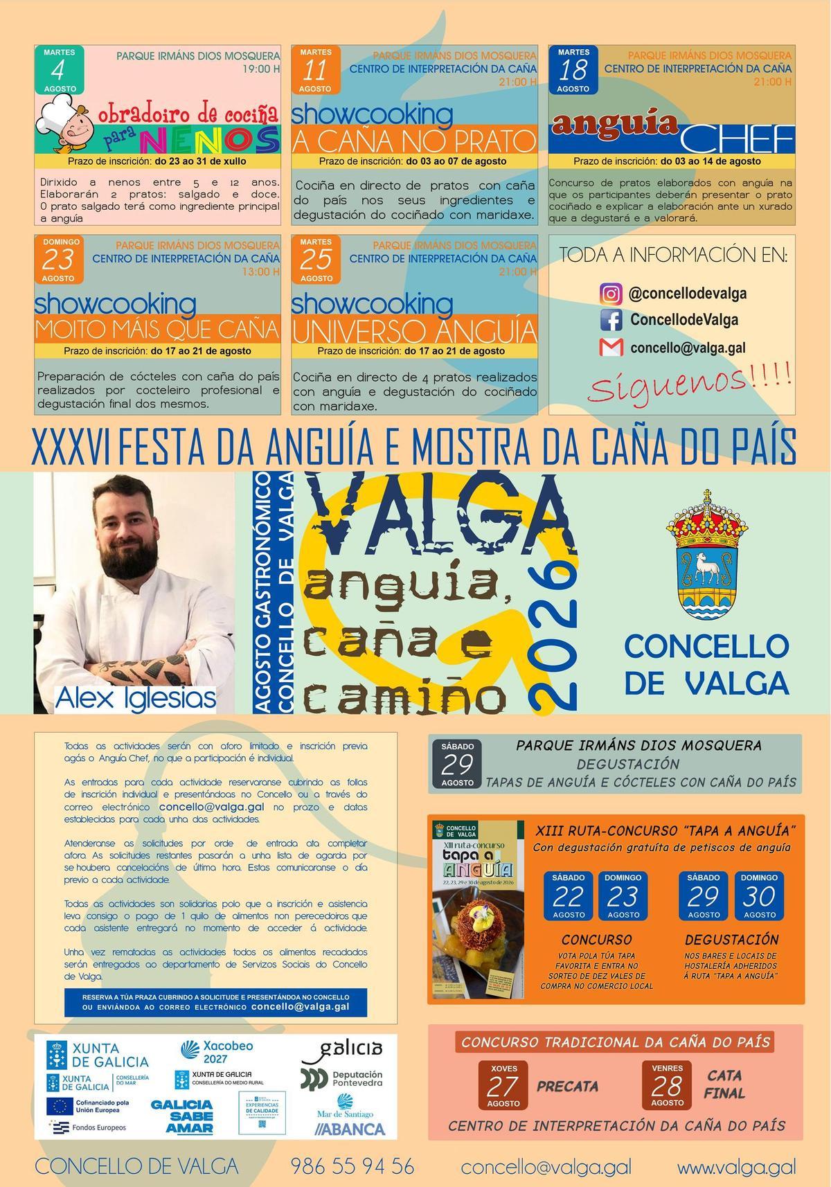 Cartel promocional da Festa da Anguía e da Mostra de Caña do País, de Valga.