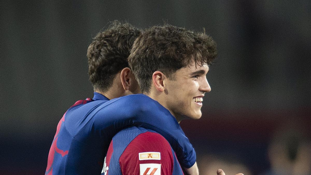 Cubarsí sonriente al finalizar el partido de liga entre el Barça y el Mallorca.