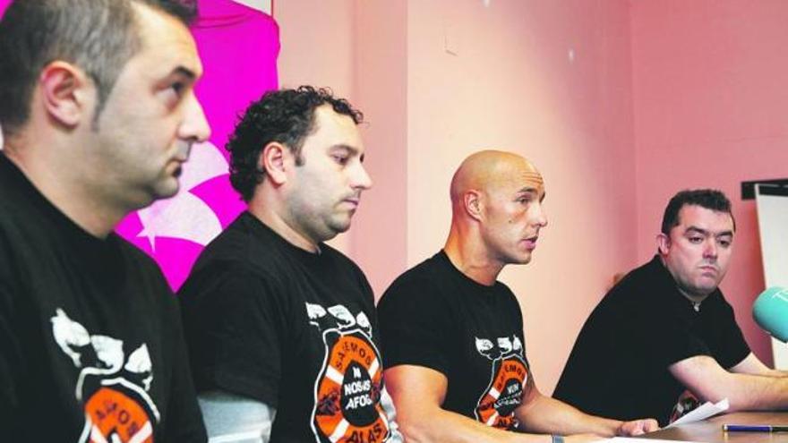 Emilio Gayo, José López, Sergio Prendes e Iván Álvarez, ayer, en La Felguera.