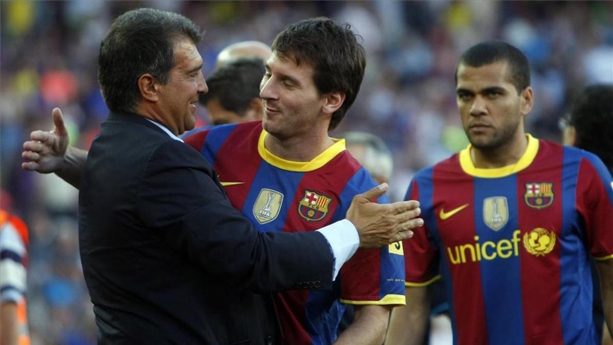Laporta y Messi, en la celebración de un título
