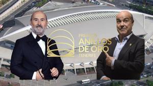 Montaje Antonio Resines, Javier Cámara, logo premios Anillos de oro y Recinto Ferial de Tenerife
