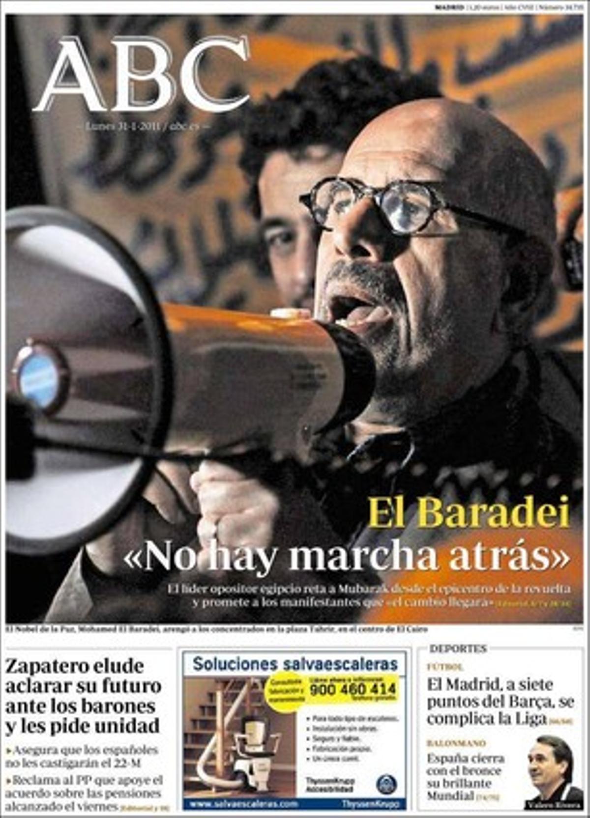 ’Abc’ també destaca que Francisco Camps proposa un model autonòmic amb l’Estat d’àrbitre i que Aragó és la terra dels 800 governs. També que Catalunya Caixa prepara bons per a la seva cúpula després de cobrar mil milions públics, així com unes declaracions exclusives de Xavier Trias: Guanyarem [l’alcaldia de Barcelona per a CiU] si no ens atabalem pel que fan els altres.