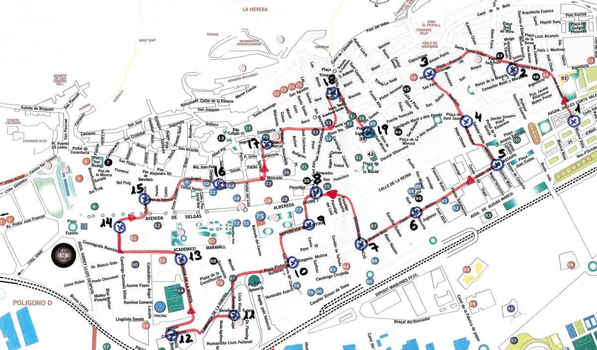 El recorrido que harán las comisiones este viernes en Xàtiva.