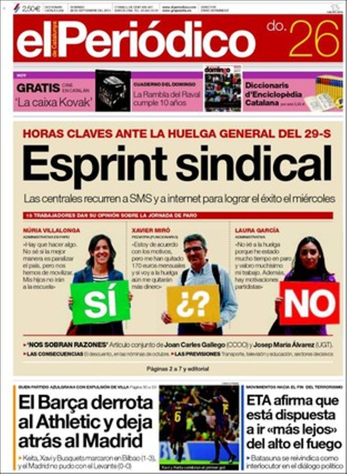 Portada d’’El Periódico’ 26/09/2010