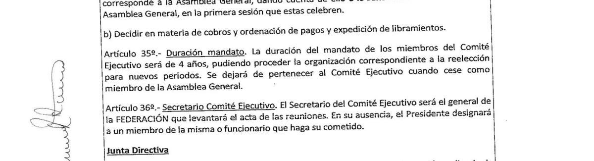 Captura del artículo 35 de los estatutos registrados de Facpyme.