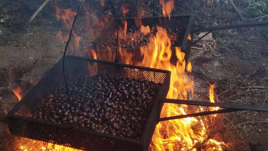Vecinos de Sejas de Aliste preparan las castañas asadas a la lumbre. | Chany Sebastián