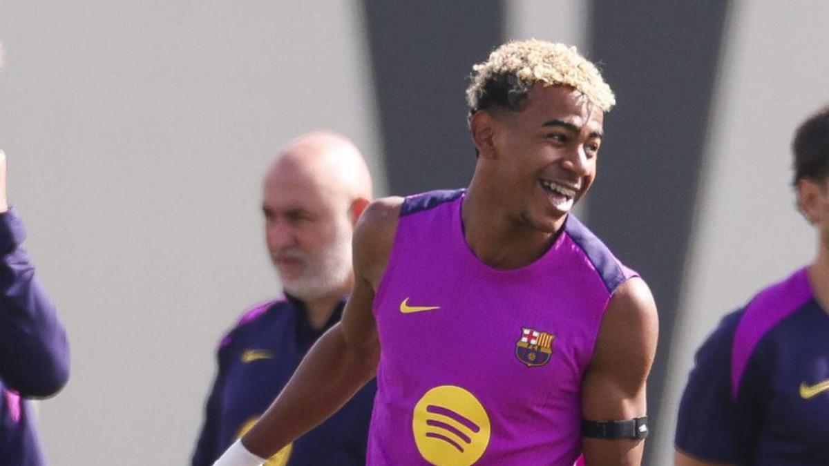 Lamine Yamal, a l’entrenament d’ahir a Sant Joan Despí. | VALENTÍ ENRICH