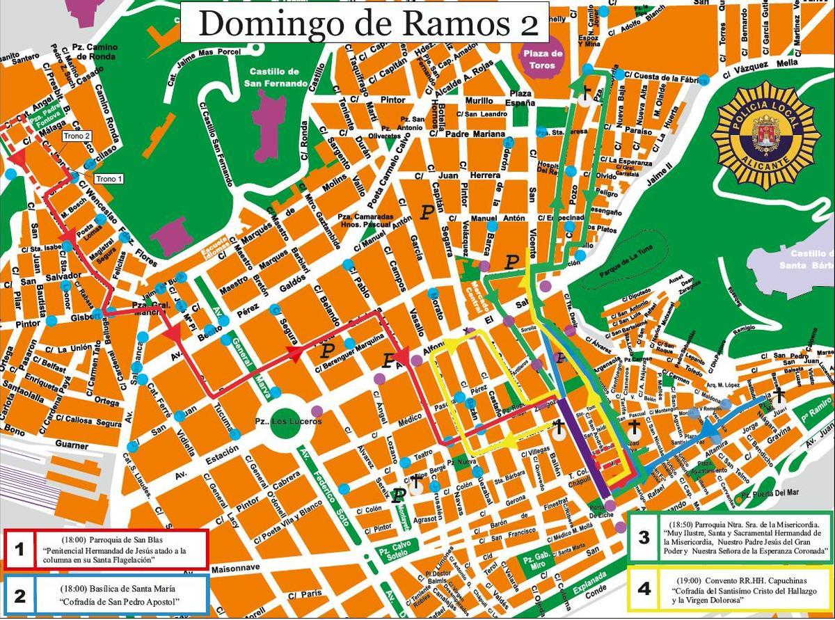 Recorrido Procesiones Domingo de Ramos por la tarde en Alicante