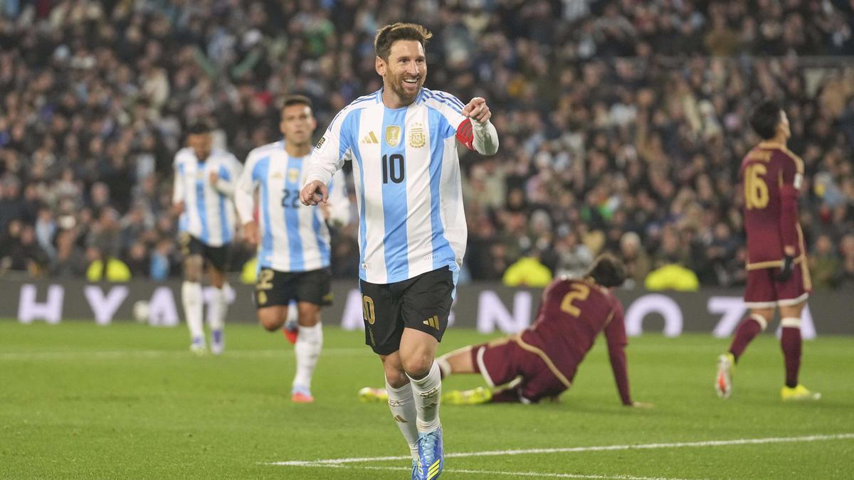 Leo Messi celebra un gol ante Venezuela.