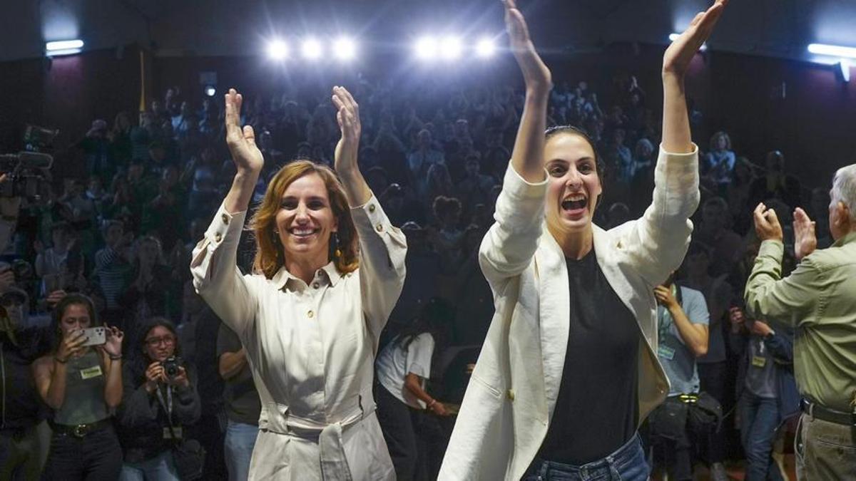 Las candidatas de Más Madrid Mónica García y Rita Maestre en el cierre de campaña en la capital.