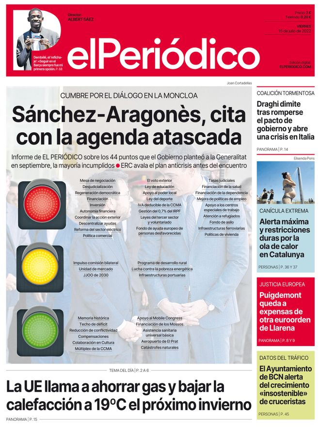 La portada d’EL PERIÓDICO del 15 de juliol del 2022