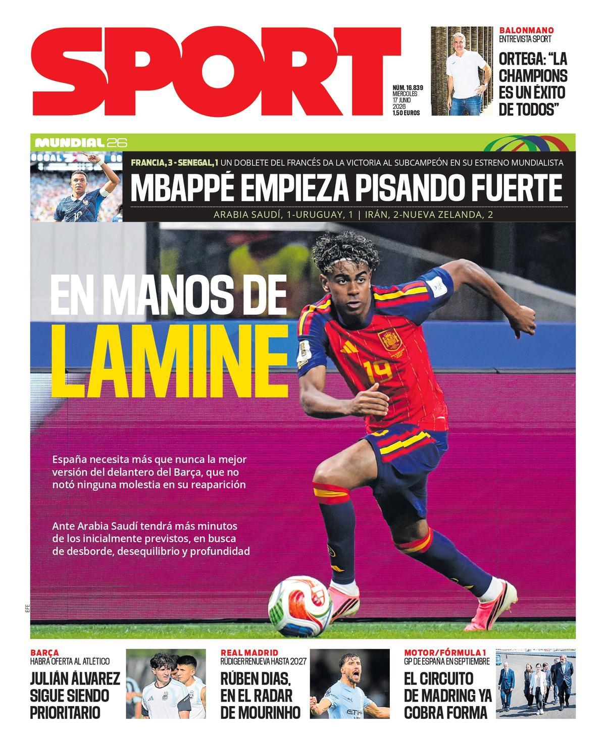 Esta es la portada de SPORT de hoy miércoles, 17 de junio de 2026