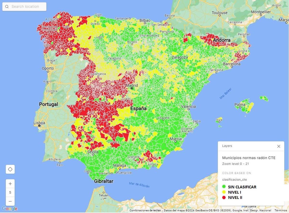 Nuevo mapa con los municipios con gas radón en España