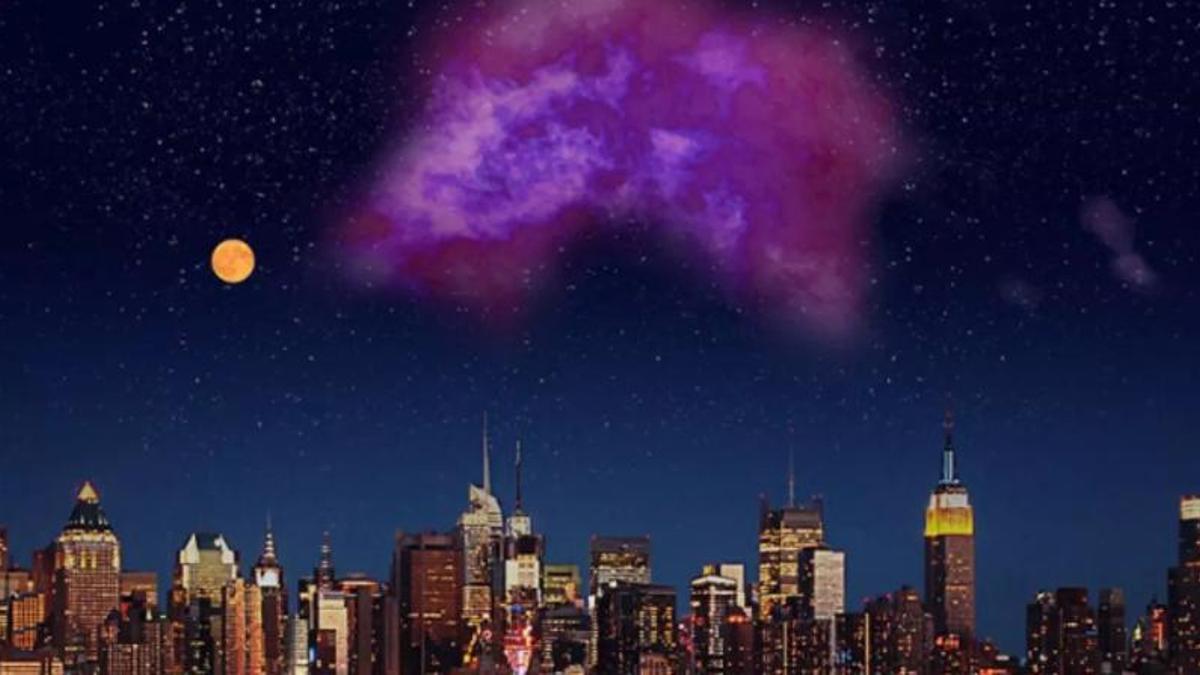 Recreació artística de com es veuria el núvol molecular "Eos" en el cel si fos visible a simple vista