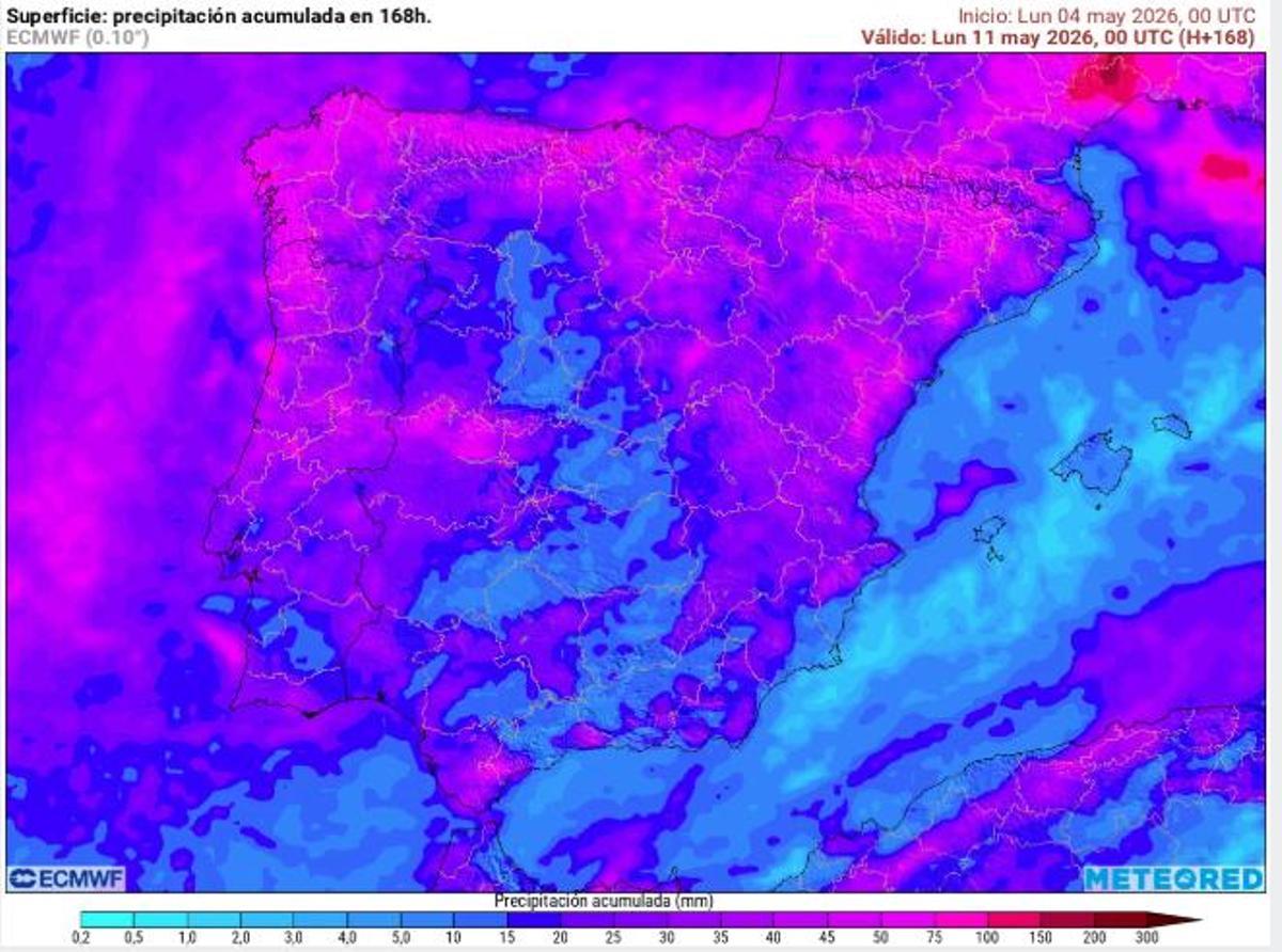 Precipitación acumulada hasta el domingo