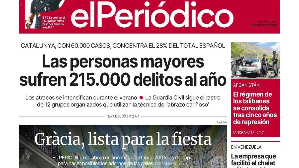 La portada de EL PERIÓDICO del 14 de agosto de 2026