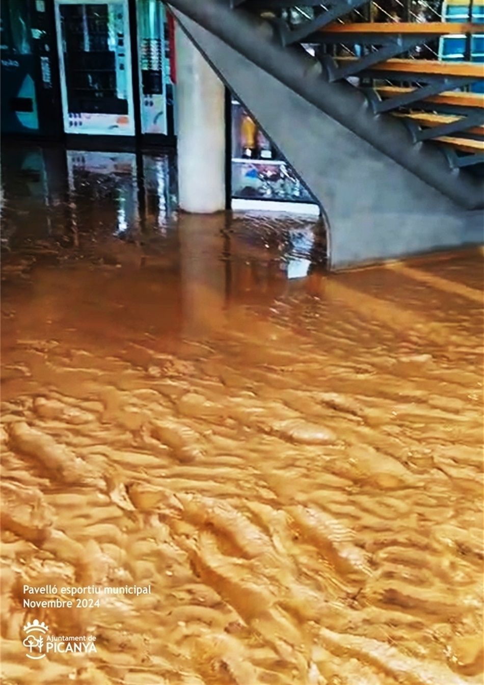 El barro inundó la planta baja del pabellón,