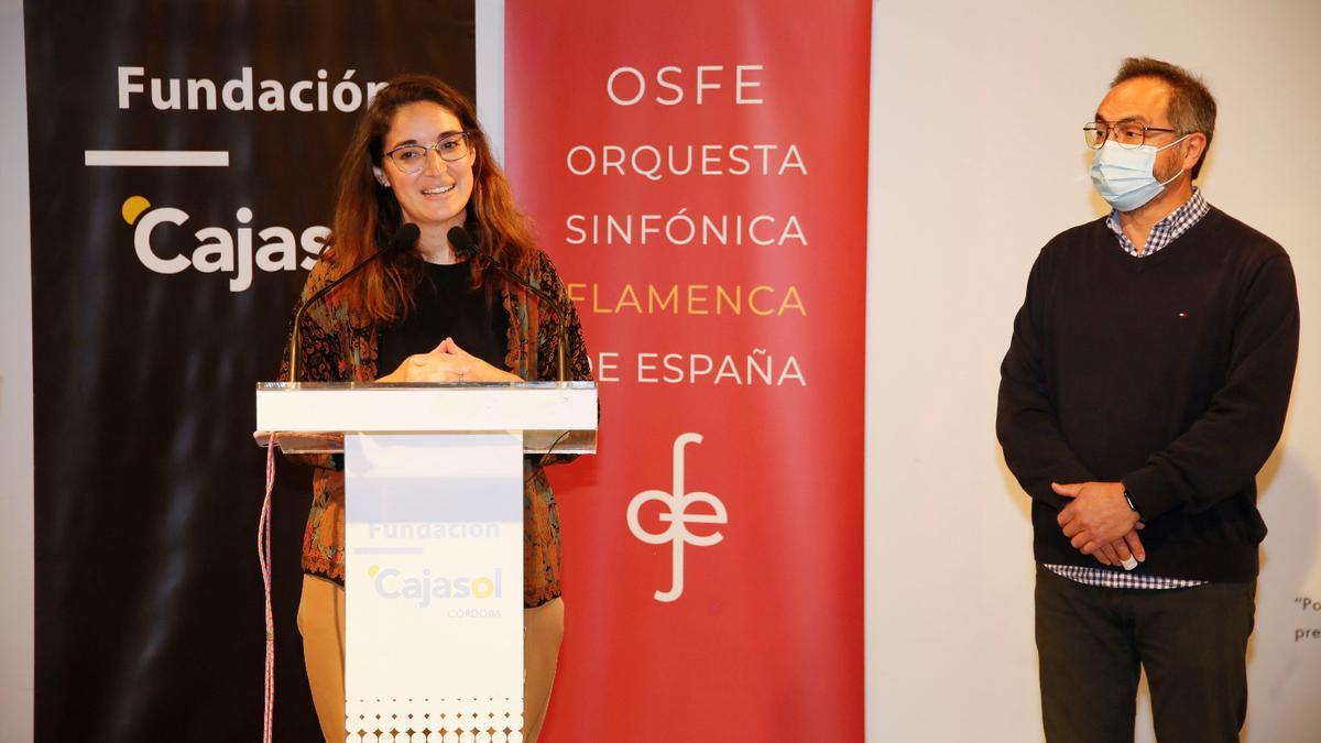 Lucía Moreno y Carlos Pacheco, durante la presentación de la Orquesta Sinfónica Flamenca de España.