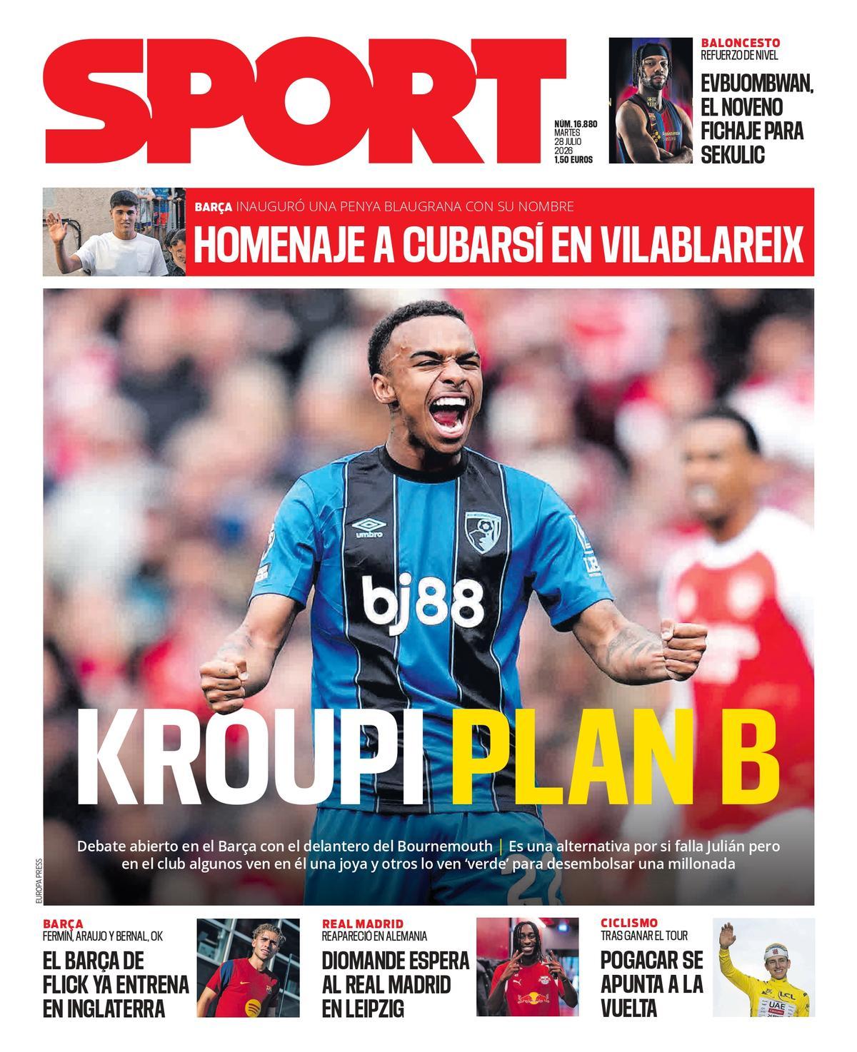 Esta es la portada de SPORT de hoy martes, 28 de julio de 2026