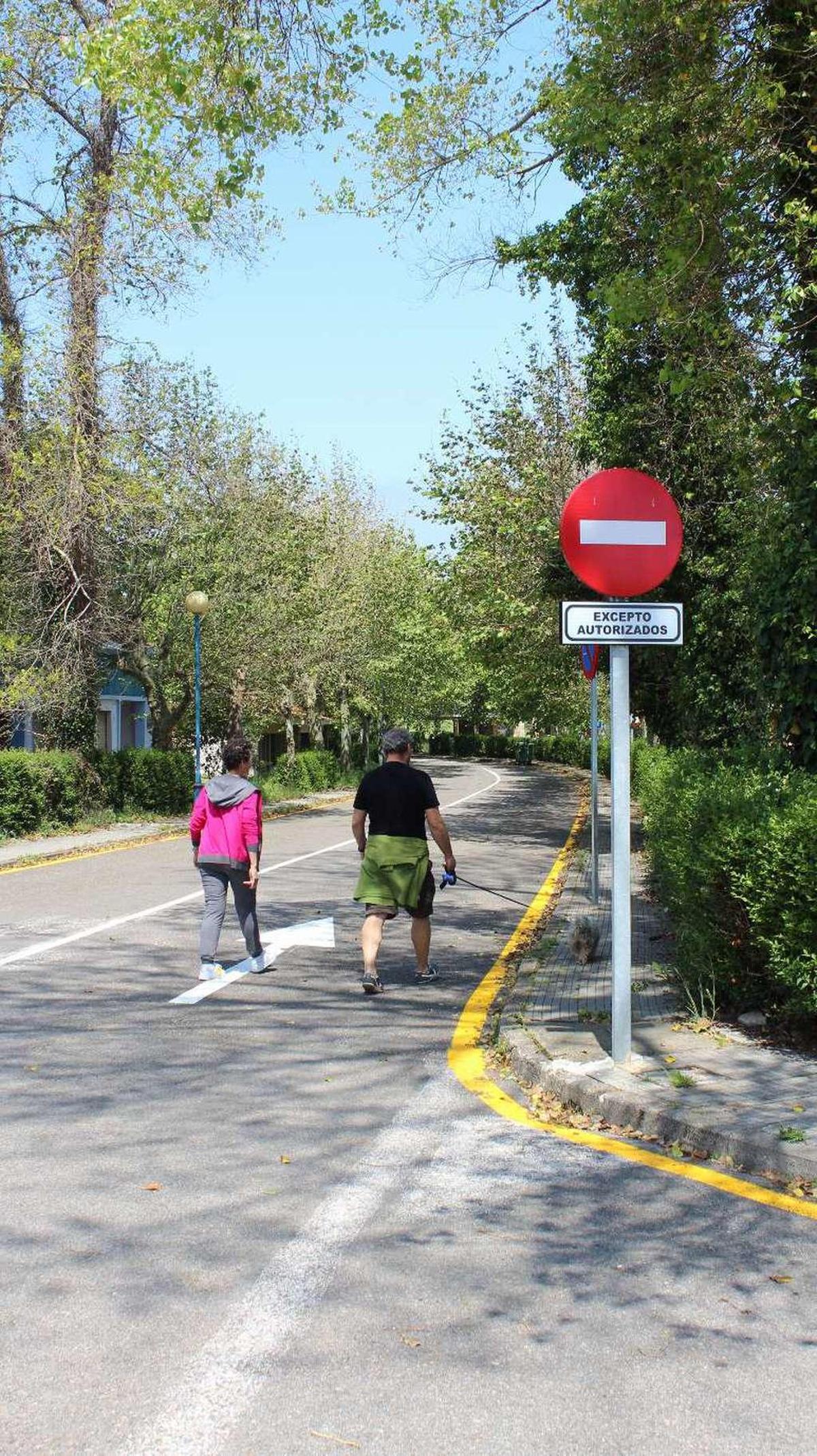 Clara Fernández y Felipe Abad pasean por la calzada de una calle con el acceso restringido a vehículos autorizados.