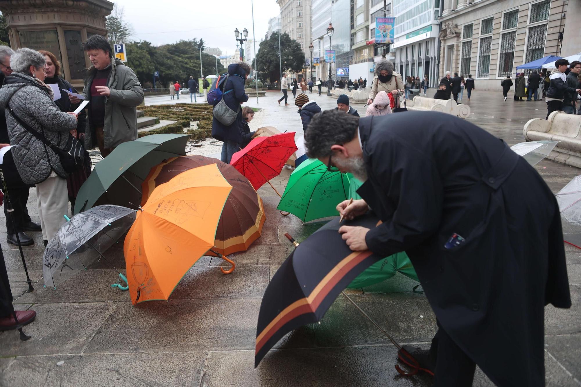 Pintada de paraguas en honor a Urbano Lugrís