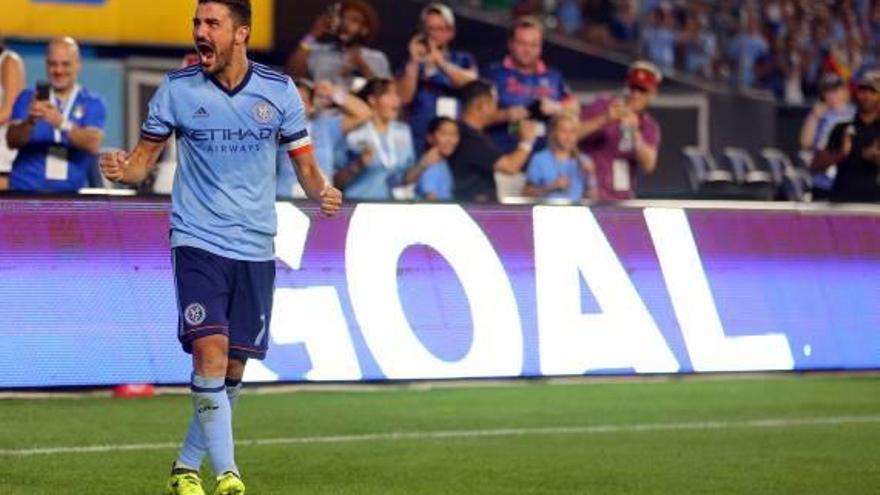 David Villa celebra un gol con el New York City.