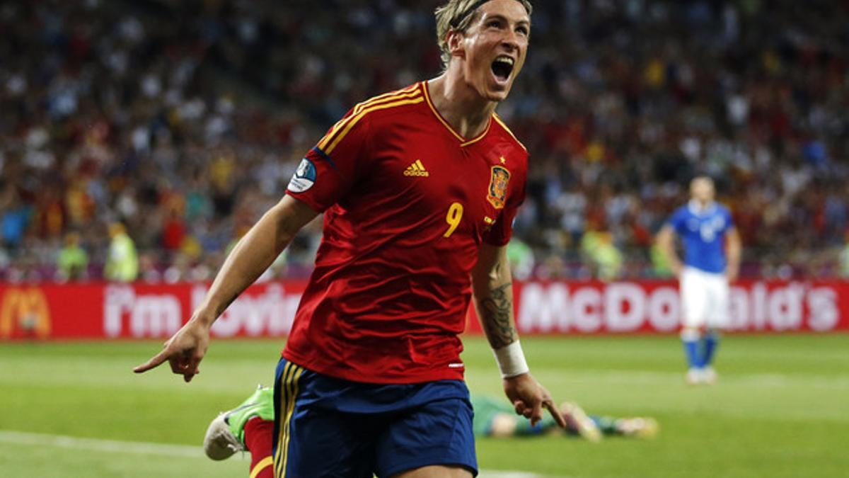 Fernando Torres celebra uno de los goles que marcó con la selección en julio del 2012.