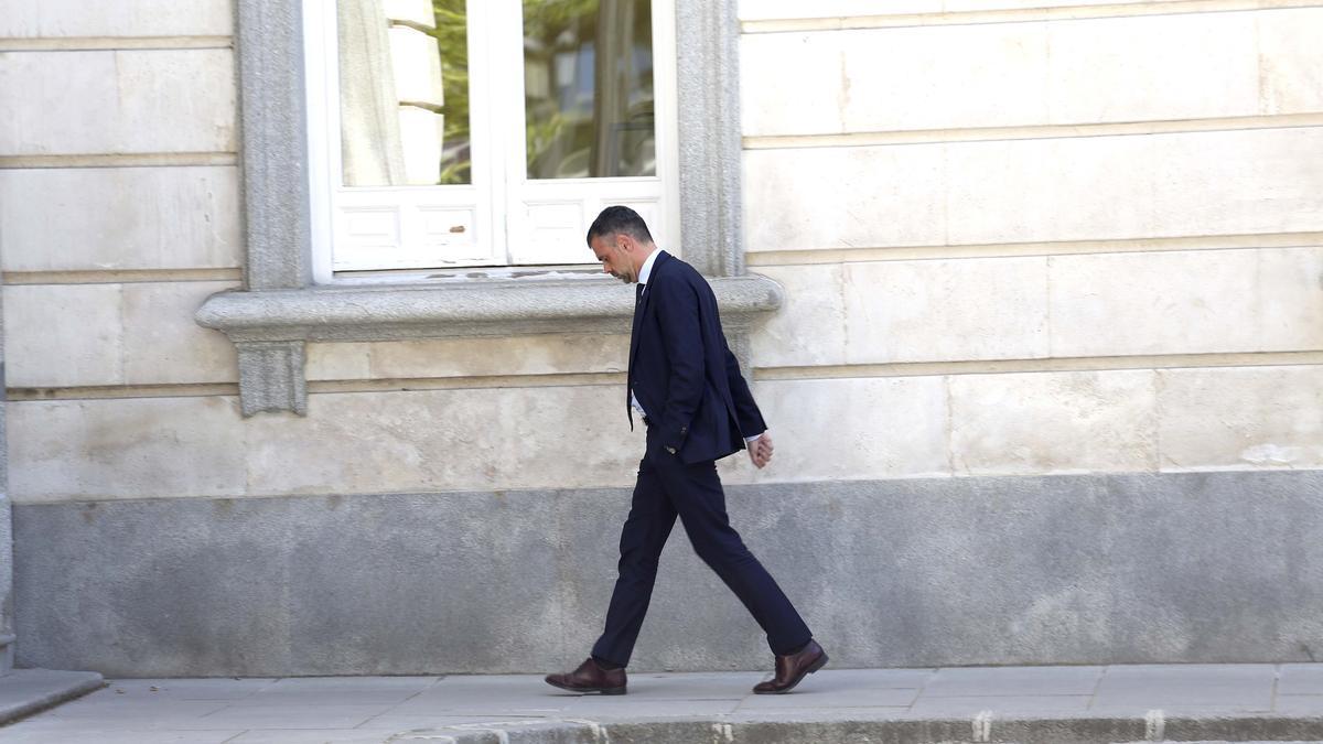 Santi Vila llegando al Tribunal Supremo durante el juicio del Procès