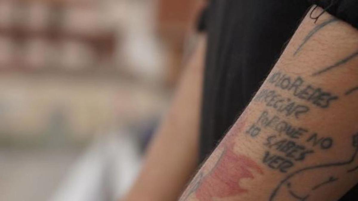 Uno de los tatuajes de Erika dice "no lo puedes apreciar porque no lo sabes ver".