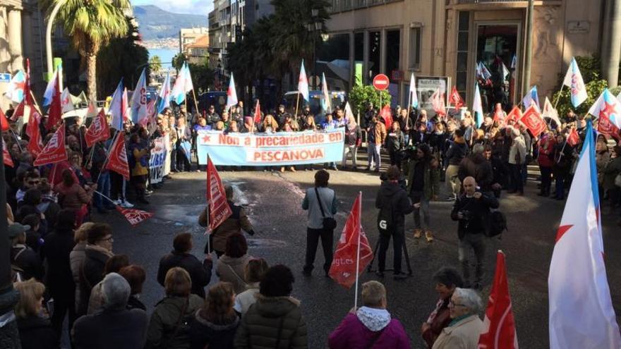 Protesta de la plantilla de Pescanova, ayer en Vigo