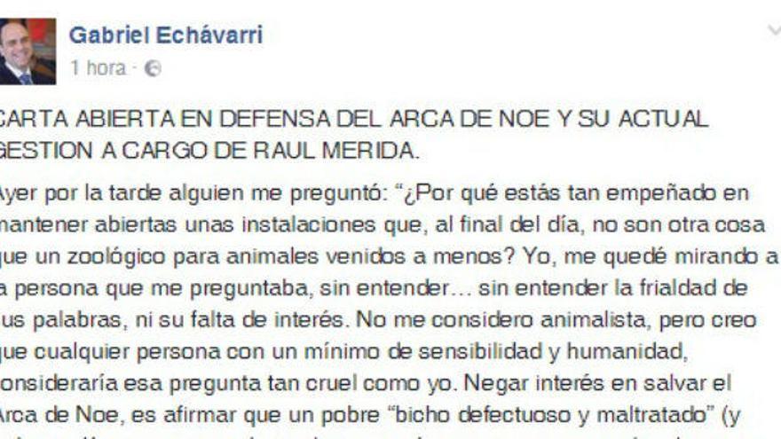 Carta abierta de Gabriel Echávarri en defensa del Arca de Noé