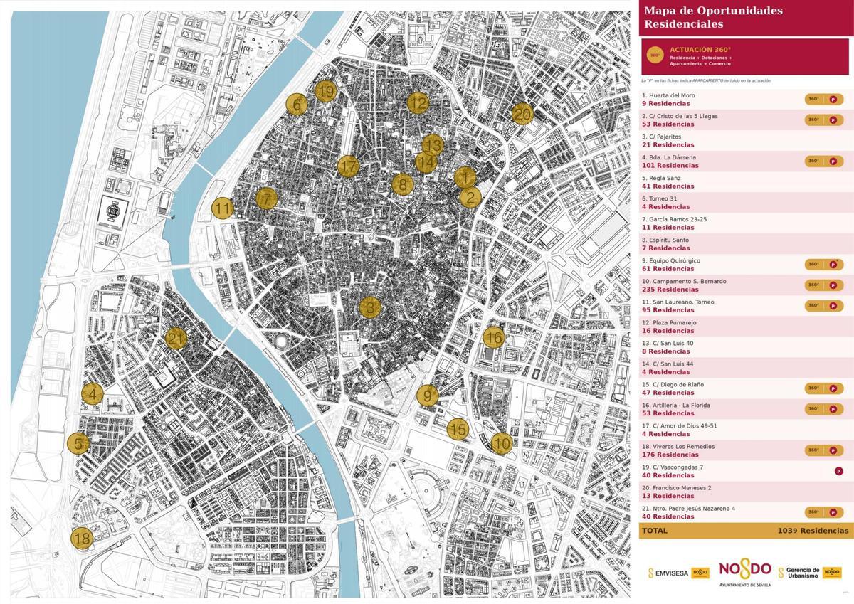 Mapa de VPO del Plan Sevilla Centro Vivo, impulsado por el gobierno de José Luis Sanz