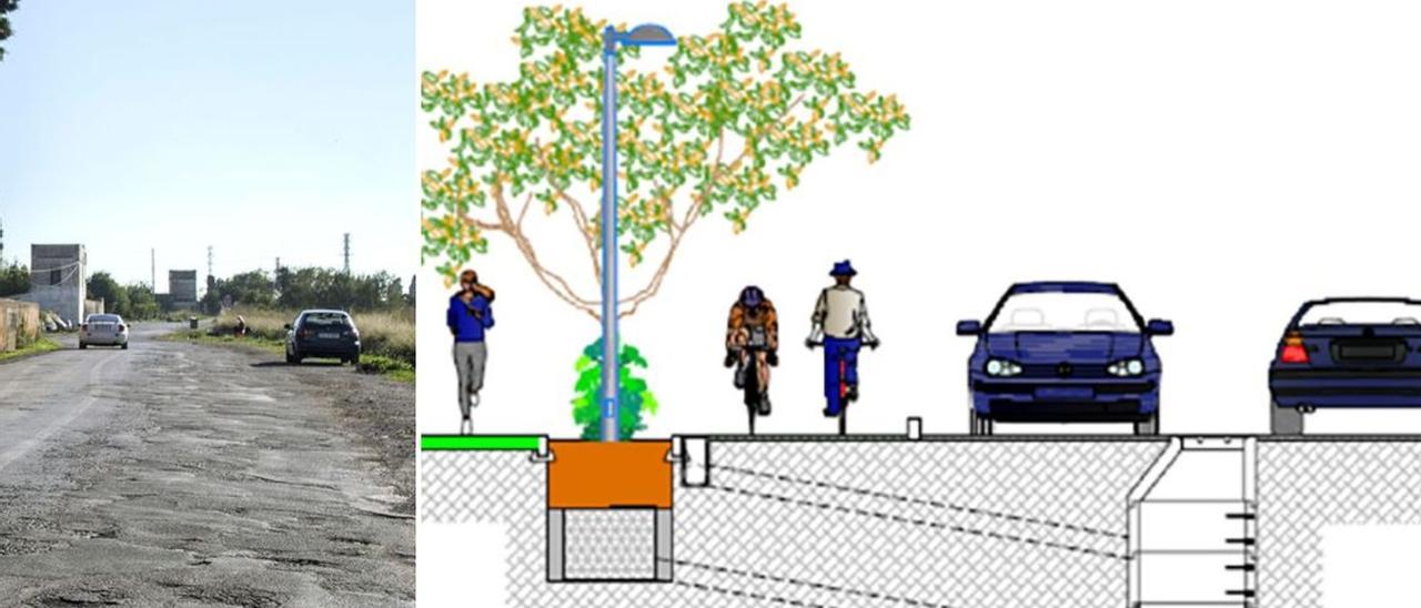 Imagen del estado actual del Caminàs (i) y del boceto del proyecto que se iniciará en el 2022