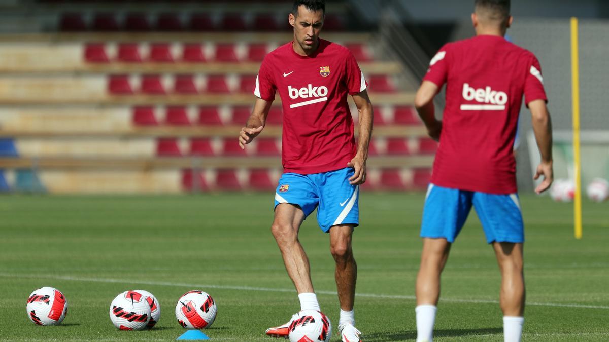 Sergio Busquets, en el entrenamiento previo al Gamper.