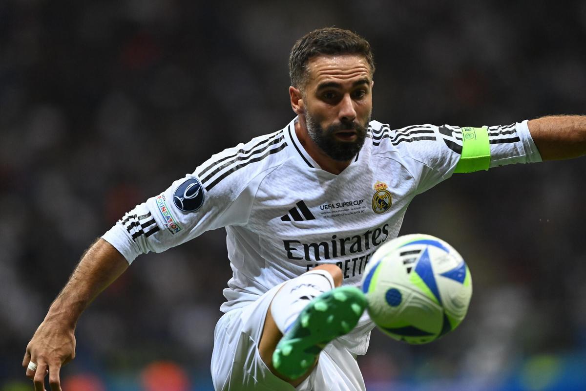 Warsaw (Poland), 14/08/2024.- Dani Carvajal of Real Madrid in action during the UEFA Super Cup soccer match between Real Madrid and Atalanta BC at PGE Narodowy Stadium in Warsaw, Poland, 14 August 2024. (Polonia, Varsovia) EFE/EPA/Piotr Nowak POLAND OUT. POLAND OUT