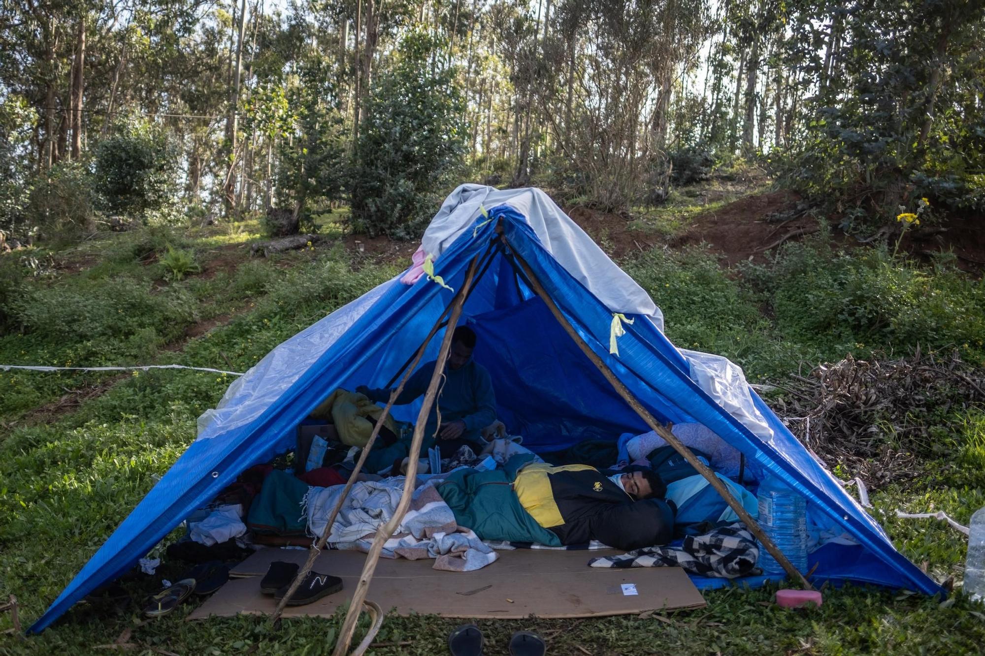 Visita de la eurodiputada Sira Rego al campamento de Las Raíces.