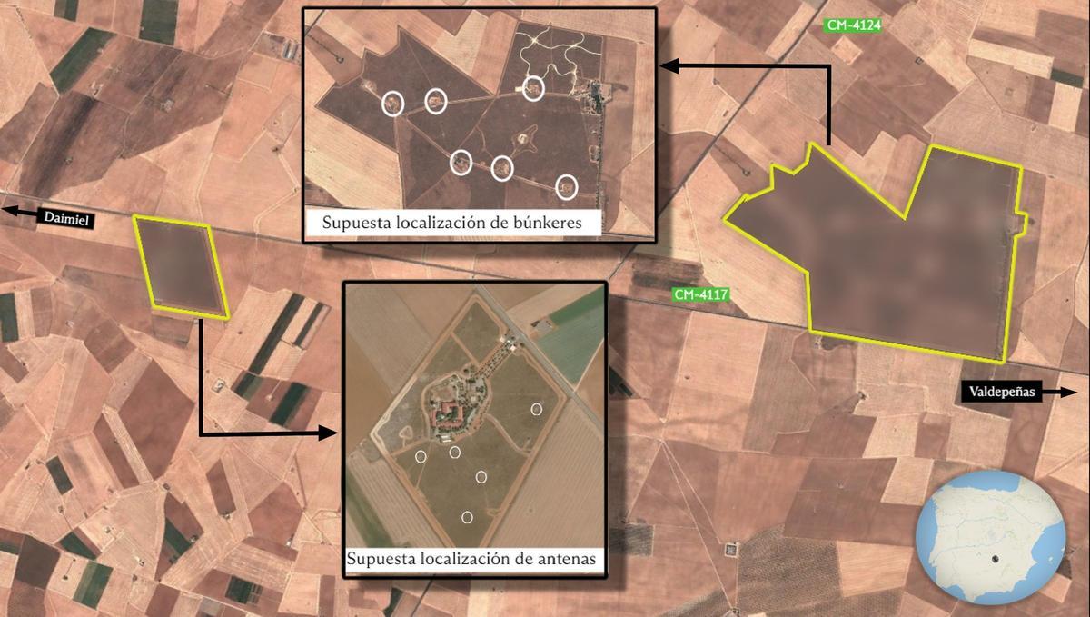 Imágenes vía satélite de los búnkeres y antenas de la Finca 'El Doctor'.