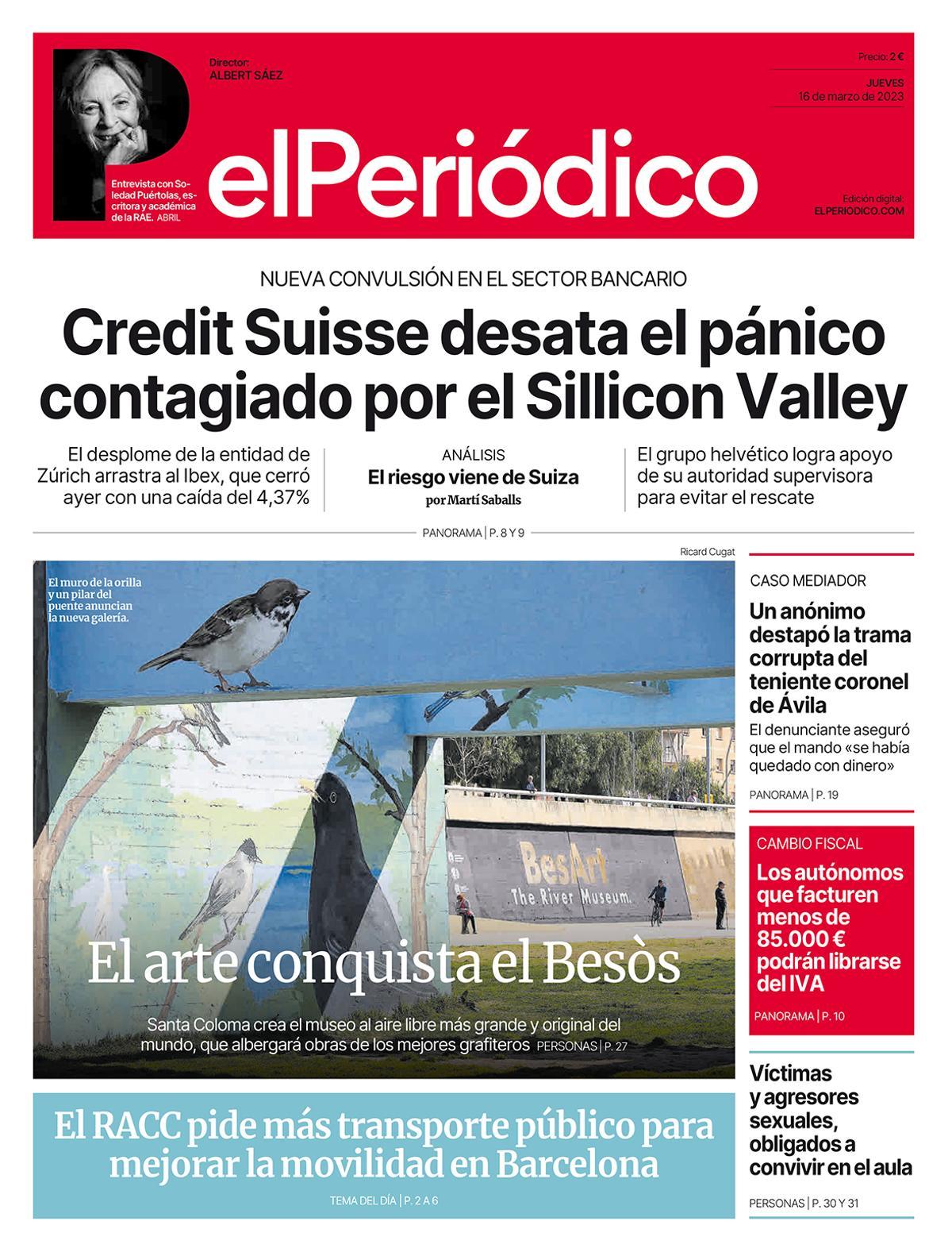 La portada d’EL PERIÓDICO del 16 de març del 2023