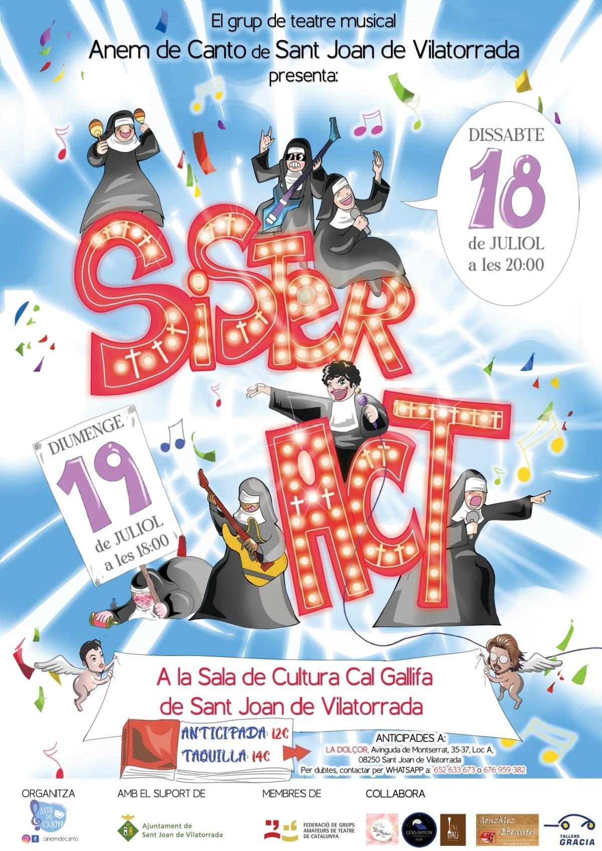 Cartell promocional de la comedia musical "Sister Act", de la companyia Anem de Canto